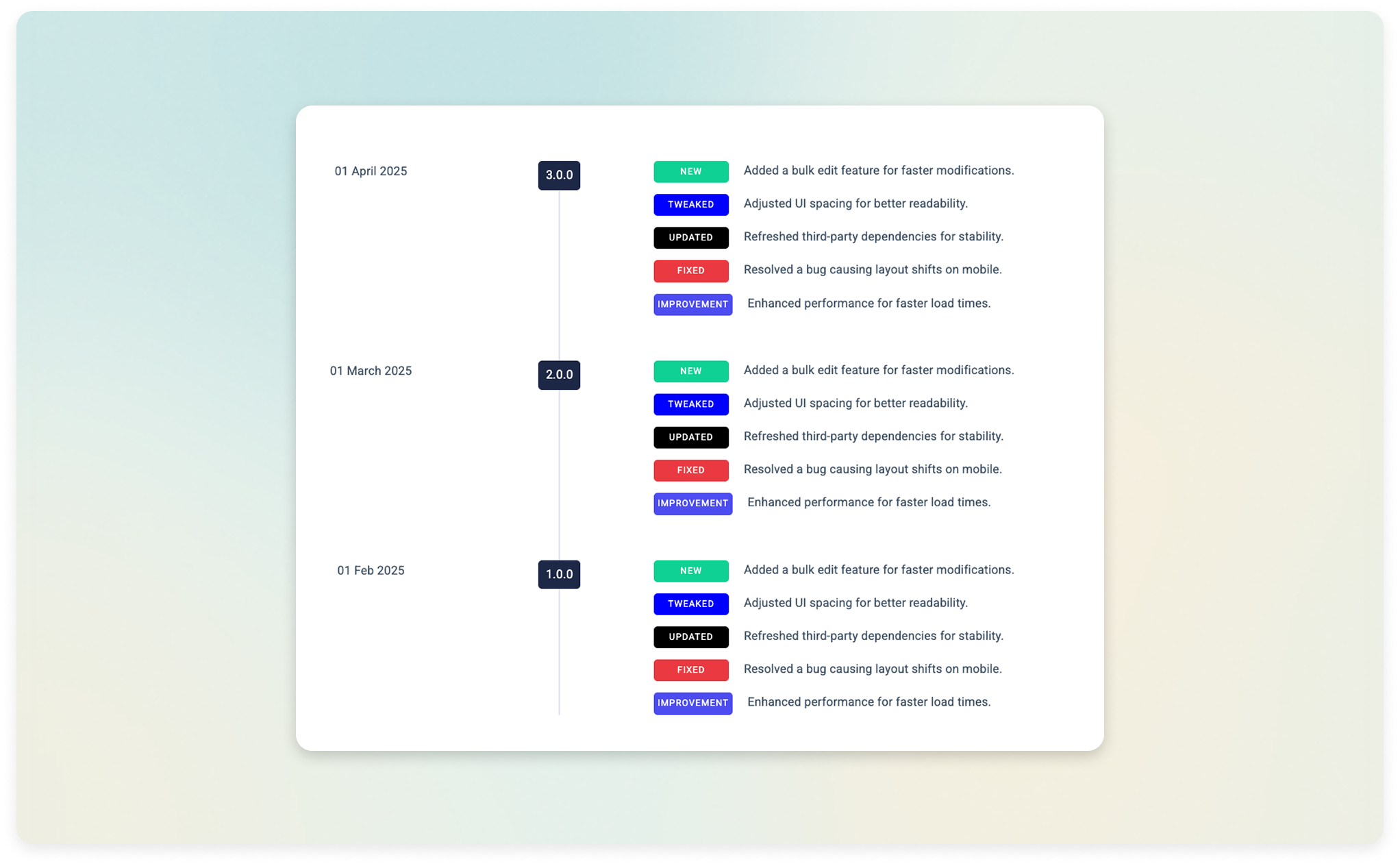 Changeloger Block Frontend